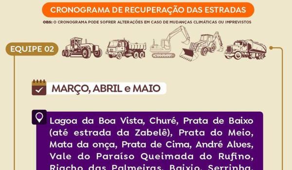Imagens da A Prefeitura de Seabra informa à população o cronograma de recuperação de estradas para os próximos meses.