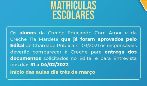 Imagens da Matrículas on line da Educação infantil ao 9º ano do Ensino Fundamental acontecerão nos dias 31 a 04/02/2022