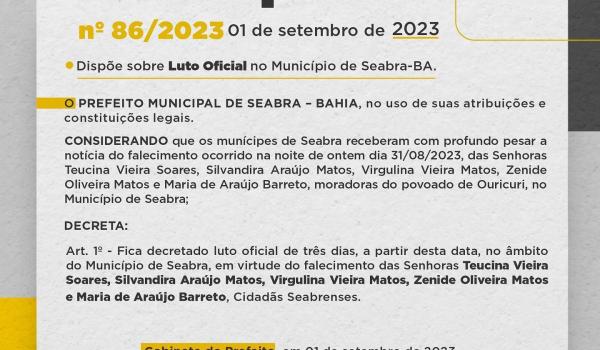 DECRETO MUNICIPAL No 86/2023, DE 01 DE SETEMBRO DE 2023....