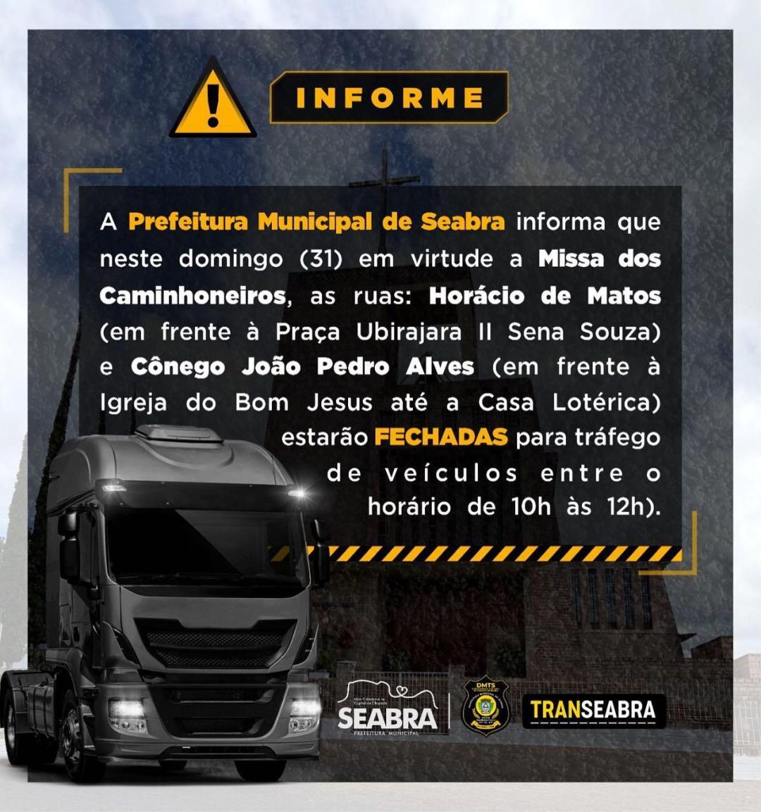 Informe! As ruas Horácio de Matos e Cônego João Pedro Alves estarão FECHADAS para tráfego de veículos