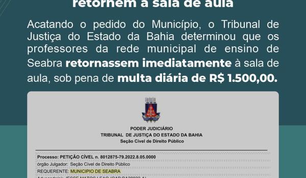 TRIBUNAL DE JUSTIÇA DETERMINA QUE PROFESSORES RETORNEM A SALA DE AULA